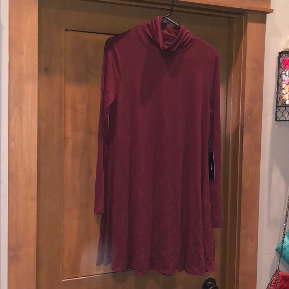 Lulu’s Burgundy Mock Turtleneck Swing Dress